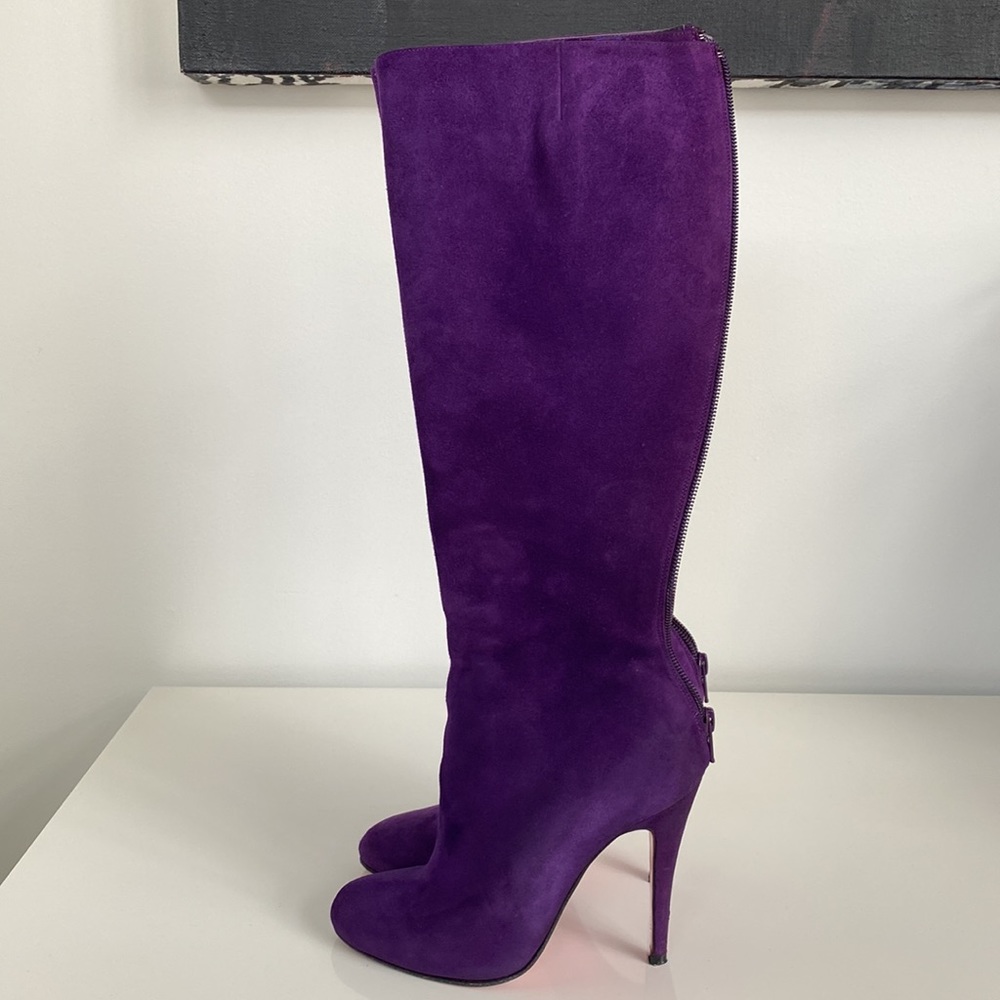 SOLD Christian Louboutin Babel 100mm Purple Suede boots size 36 - Picture 7 of 17